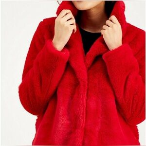 Jou Jou faux fur red coat. Sexy Santa. Valentine’s Day. Winter